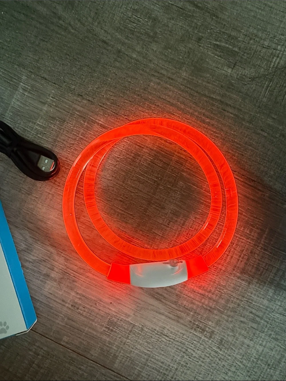 USB Rechargeable LED Dog Collar - White with Orange Accents